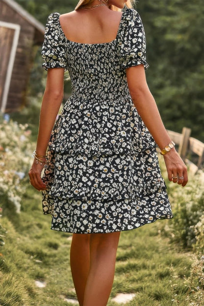 Dress floral short sleeve A - line summer casual vacation style - AMVIM