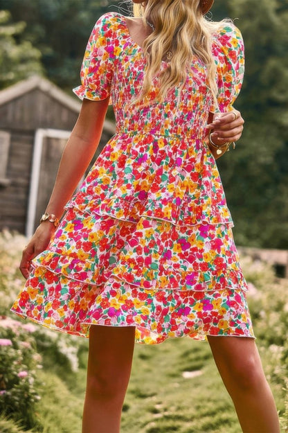 Dress floral short sleeve A - line summer casual vacation style - AMVIM