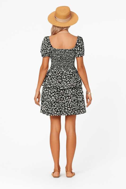 Dress floral short sleeve A - line summer casual vacation style - AMVIM