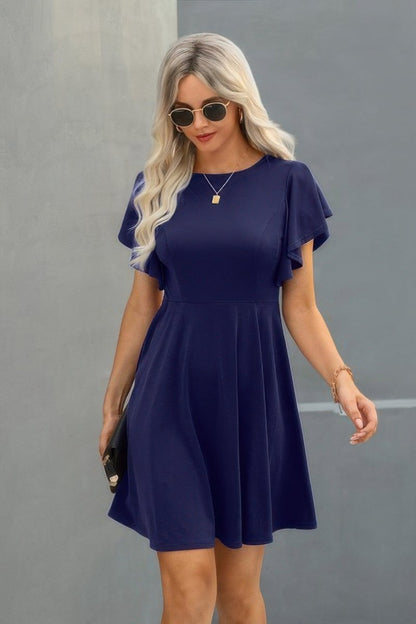 Dress mini solid ruffled short sleeve everyday casual - AMVIM