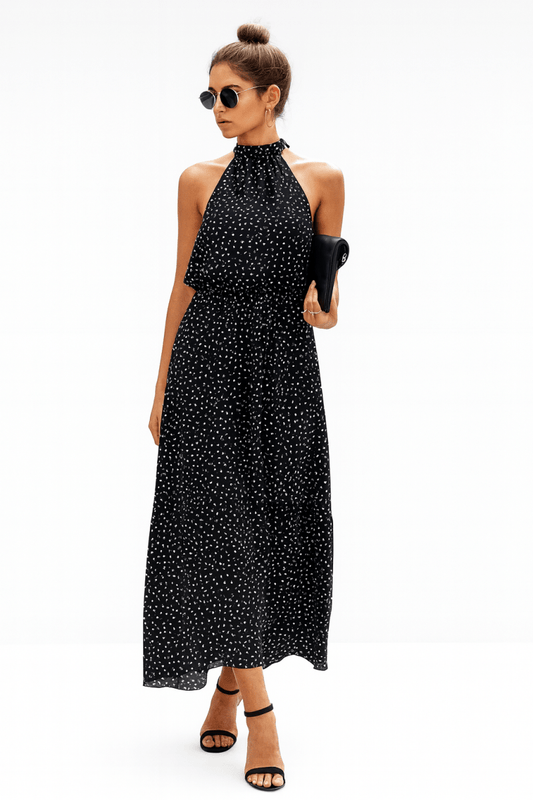 Dress Polka Dot Halter Neck Midi Dress - AMVIM