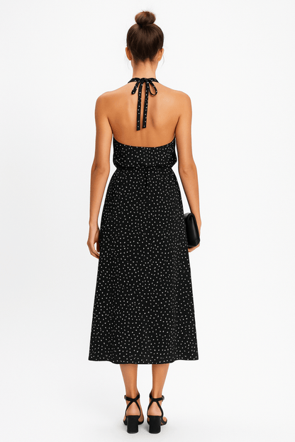 Dress Polka Dot Halter Neck Midi Dress - AMVIM