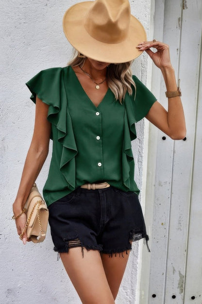 Dress ruffle sleeve blouse lightweight polyester - AMVIM