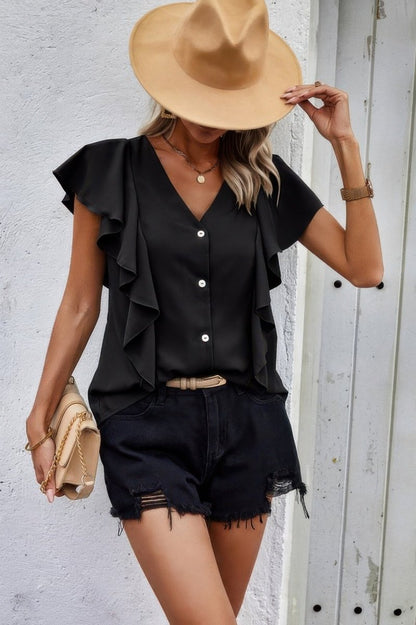 Dress ruffle sleeve blouse lightweight polyester - AMVIM