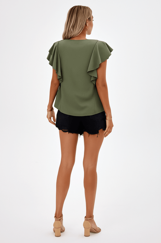Dress ruffle sleeve blouse lightweight polyester - AMVIM