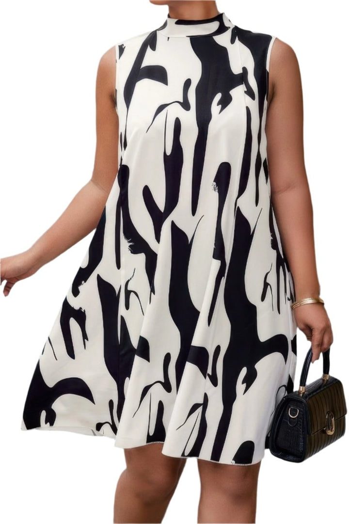 Dress sleeveless back knot summer casual plus print style - AMVIM