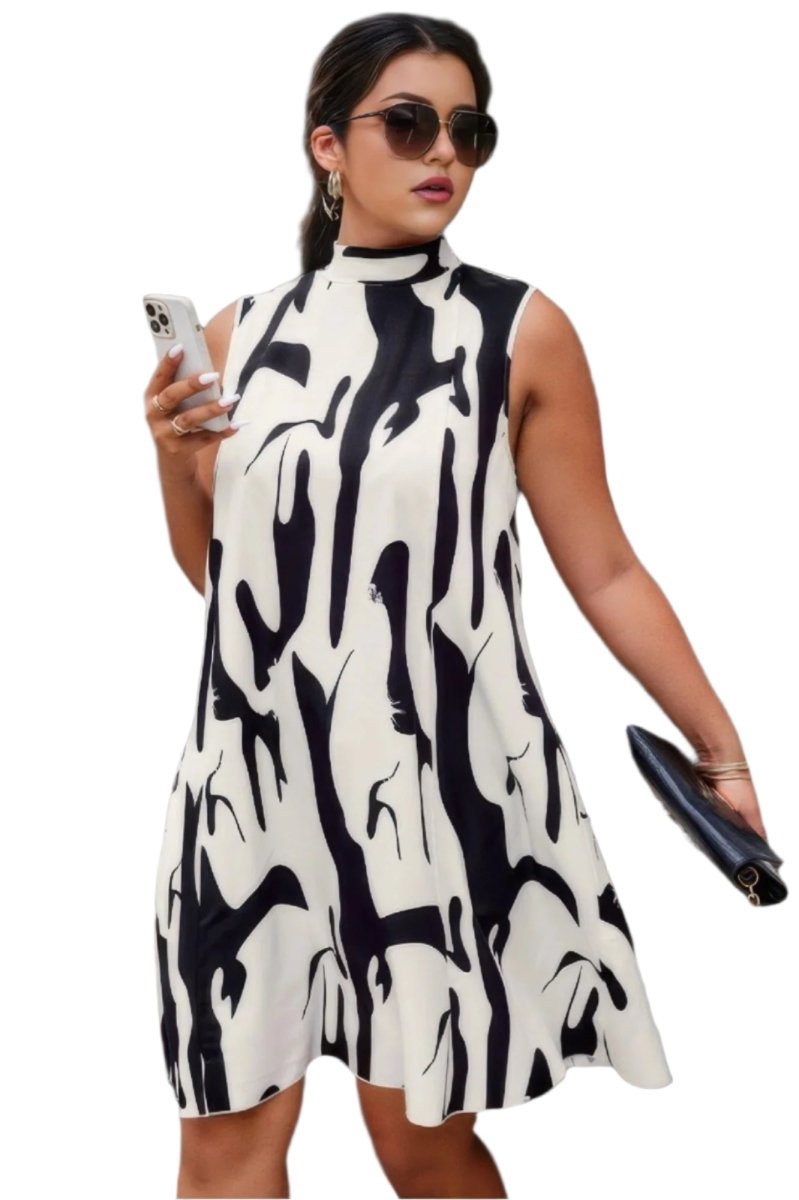 Dress sleeveless back knot summer casual plus print style - AMVIM