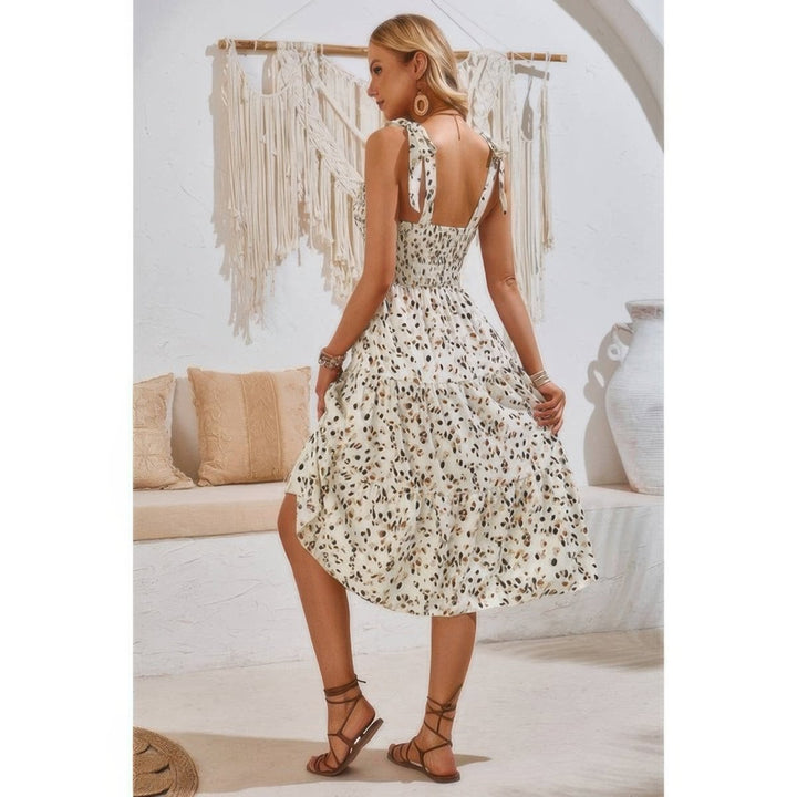 Dress square neck leopard cut - out elastic waist casual wear - AMVIM