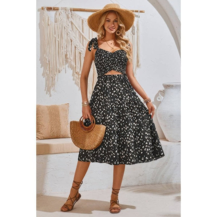 Dress square neck leopard cut - out elastic waist casual wear - AMVIM