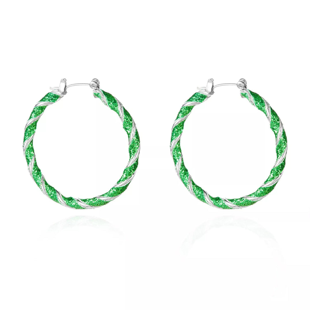 Earrings Christmas Red Twisted Alloy Holiday Hoop Pair - AMVIM