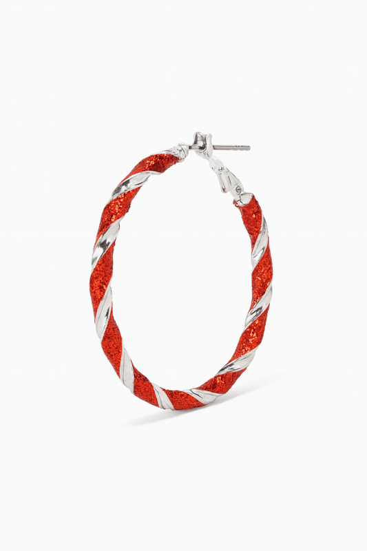 Earrings Christmas Red Twisted Alloy Holiday Hoop Pair - AMVIM