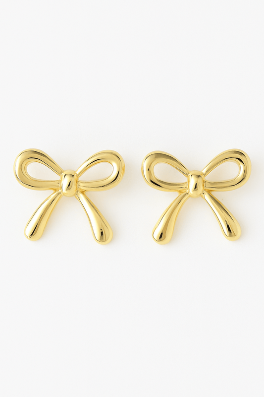 Earrings gold bow polished short tail post back lightweight - AMVIM