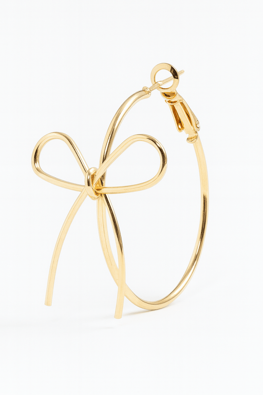 Earrings gold hoop wire bow lightweight polished statement - AMVIM