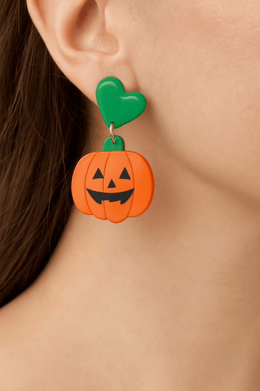 Earrings Halloween Acrylic Pumpkin Stud Lightweight - AMVIM