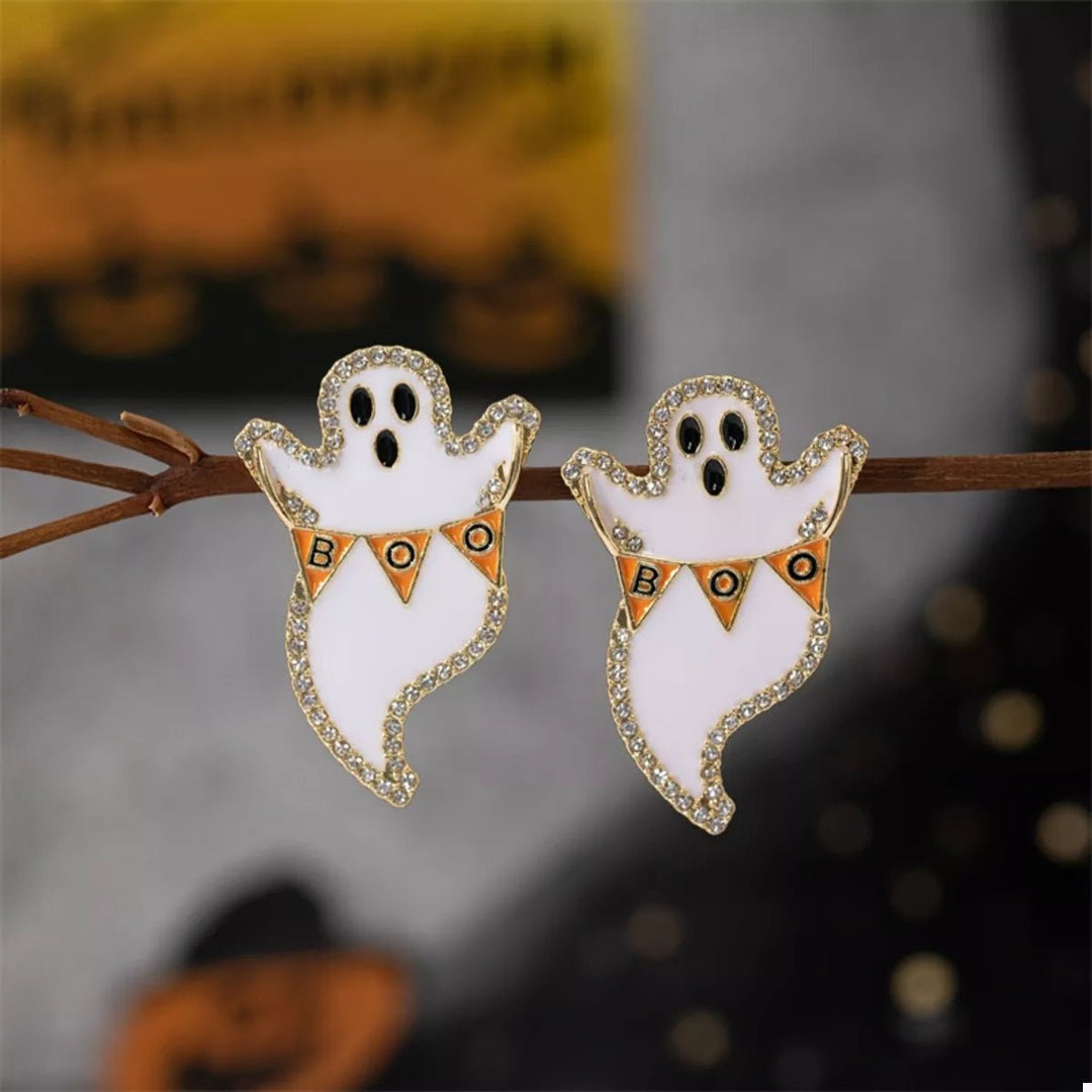 Earrings Halloween Ghost Pumpkin Dangle Gold - Plated Fall - AMVIM