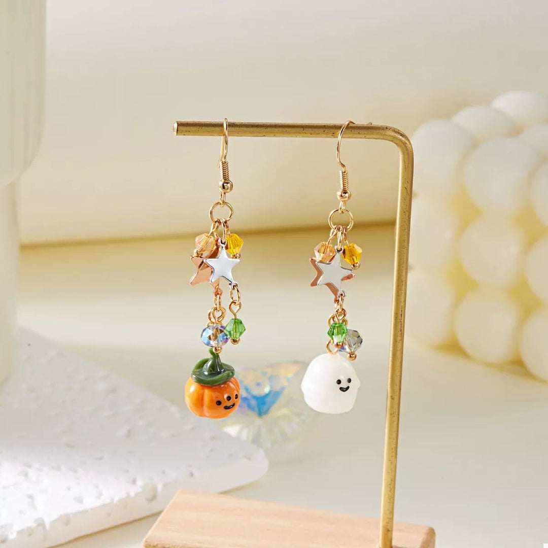 Earrings Halloween Pumpkin Ghost Asymmetrical Gold - Plated Fall - AMVIM