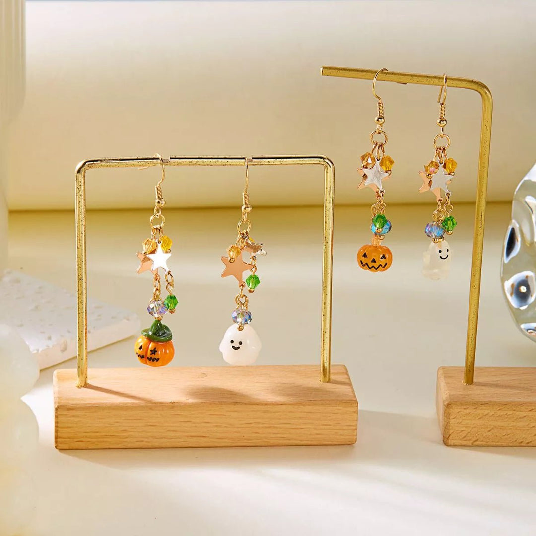 Earrings Halloween Pumpkin Ghost Asymmetrical Gold - Plated Fall - AMVIM