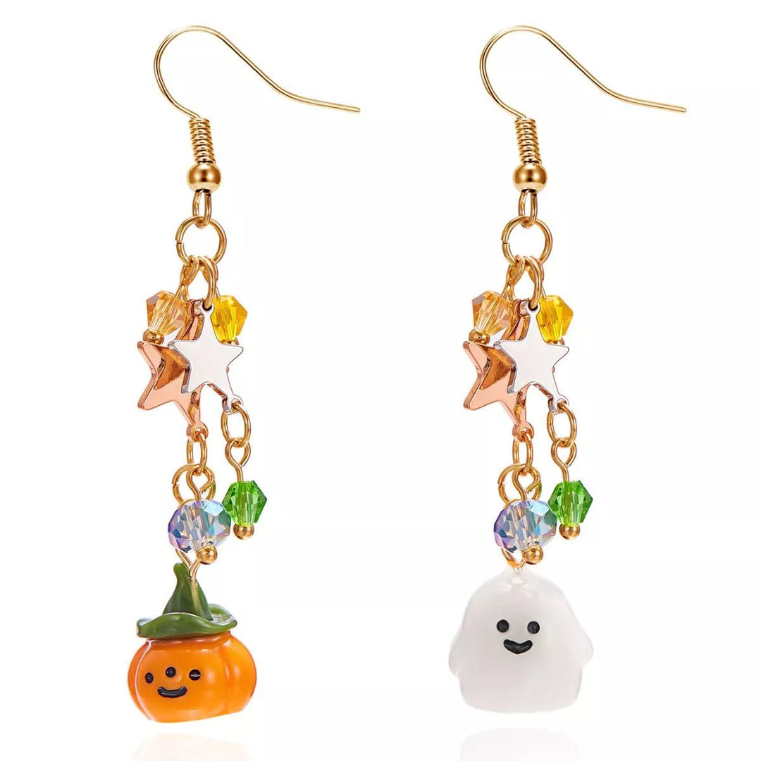 Earrings Halloween Pumpkin Ghost Asymmetrical Gold - Plated Fall - AMVIM