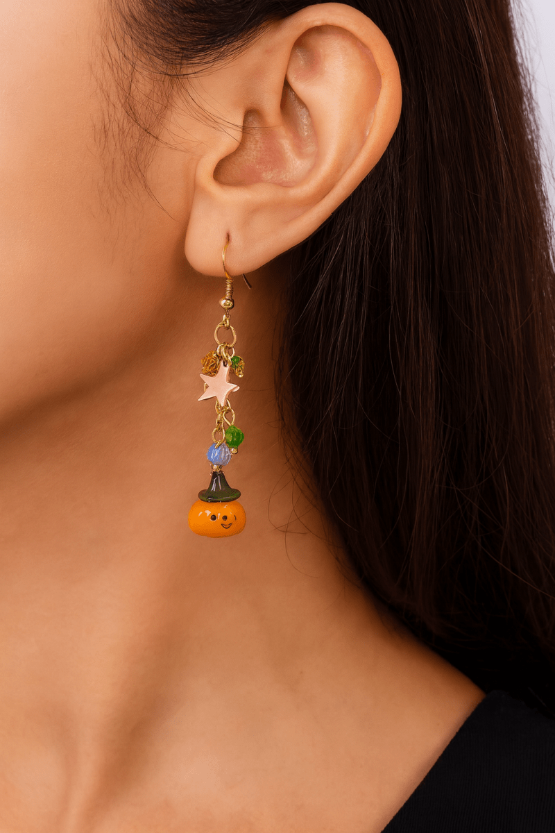Earrings Halloween Pumpkin Ghost Asymmetrical Gold - Plated Fall - AMVIM