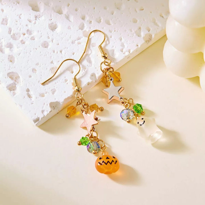Earrings Halloween Pumpkin Ghost Asymmetrical Gold - Plated Fall - AMVIM