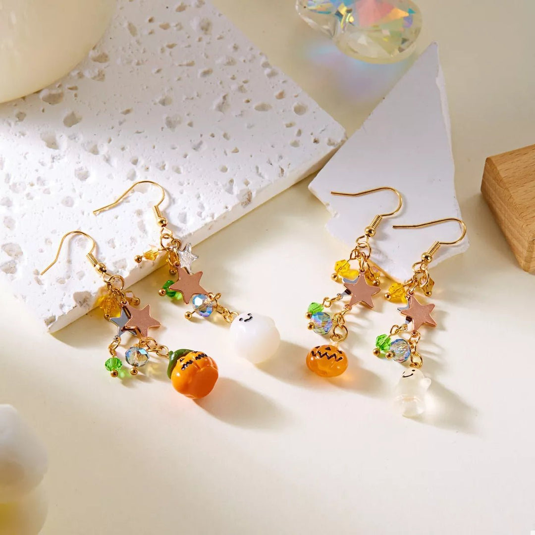 Earrings Halloween Pumpkin Ghost Asymmetrical Gold - Plated Fall - AMVIM