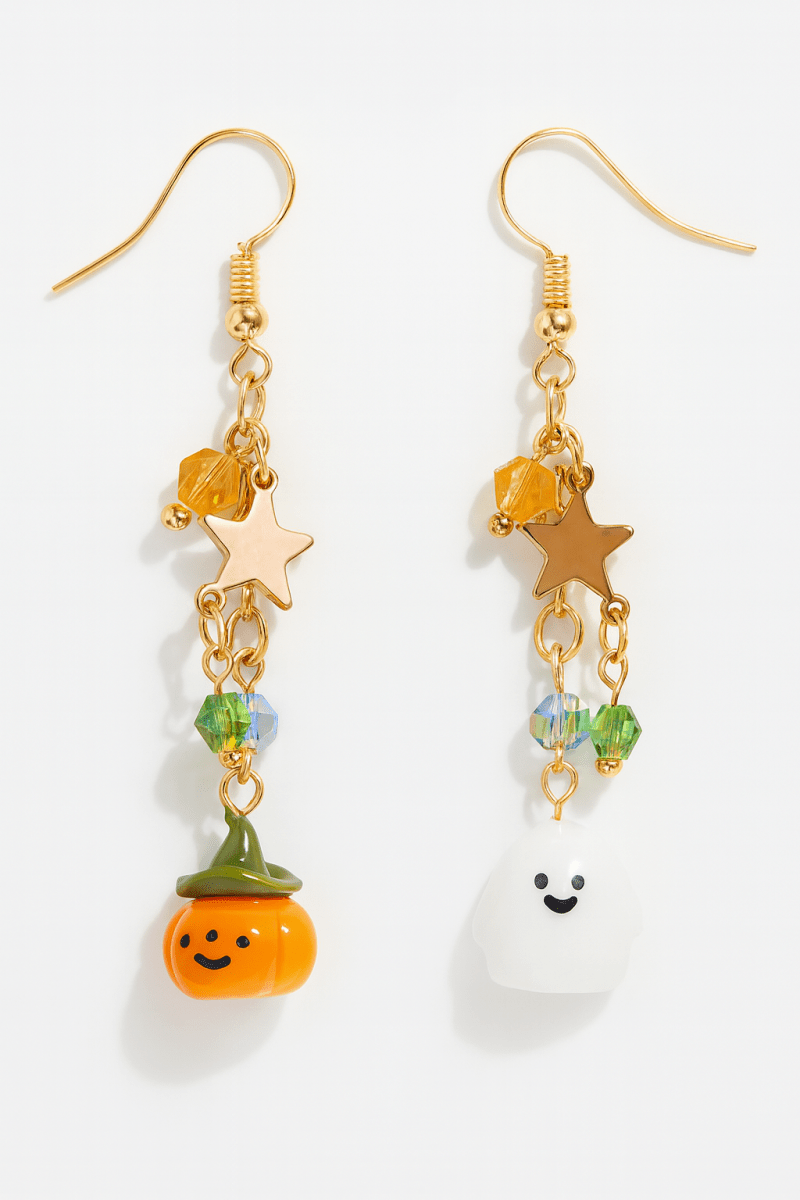 Earrings Halloween Pumpkin Ghost Asymmetrical Gold - Plated Fall - AMVIM