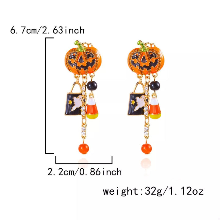 Earrings Halloween Pumpkin Resin Drop with Rhinestone Charms - AMVIM