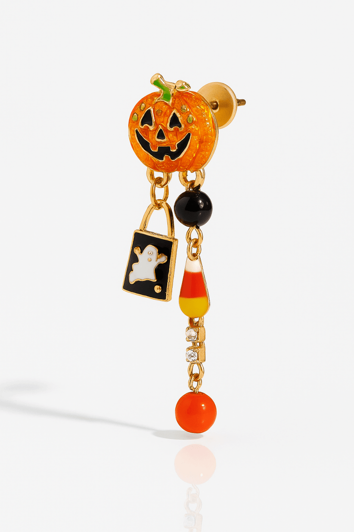 Earrings Halloween Pumpkin Resin Drop with Rhinestone Charms - AMVIM