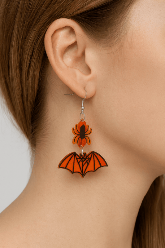 Earrings Halloween Spider Bat Acrylic Mismatched Dangle - AMVIM