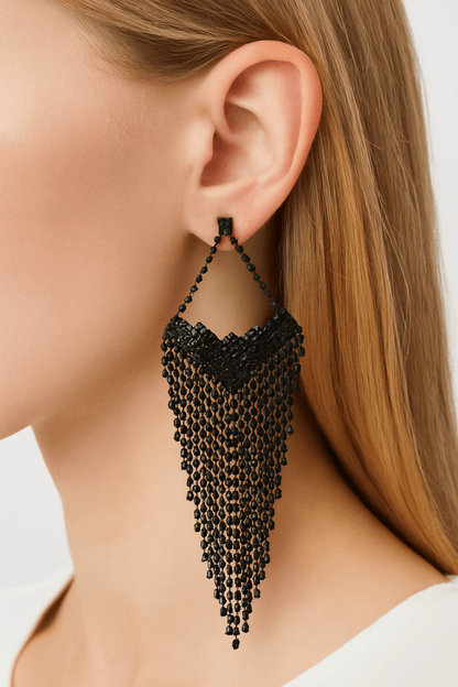 Earrings long rhinestone fringe formal vintage - inspired style - AMVIM
