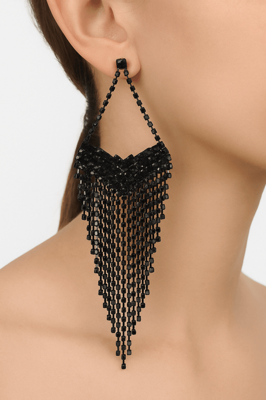 Earrings long rhinestone fringe formal vintage - inspired style - AMVIM