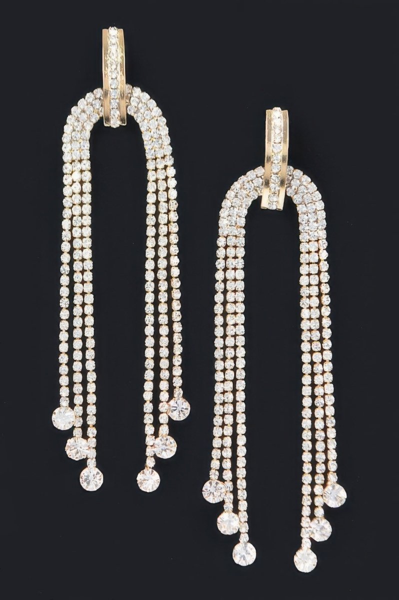 Earrings long rhinestone fringe polished for evening events - AMVIM