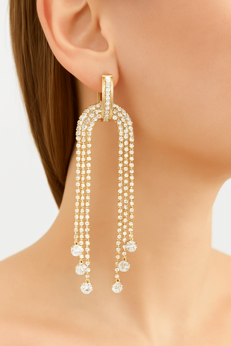 Earrings long rhinestone fringe polished for evening events - AMVIM