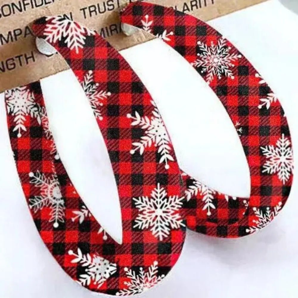 Earrings Plaid Red PU Leather Fall Hoop Statement Pair - AMVIM