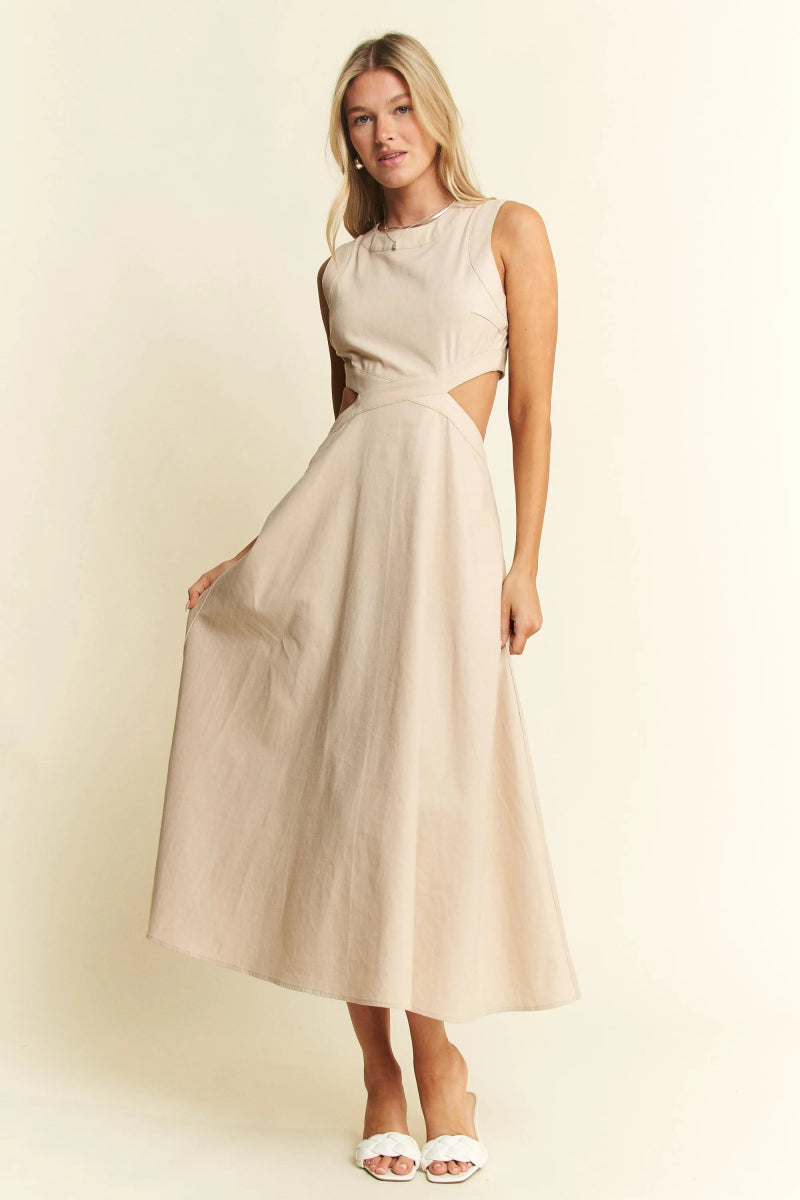 Elegant cutout midi dress with sleeveless high neckline - AMVIM