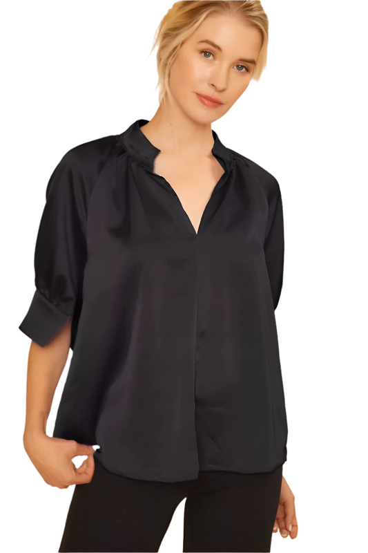 Elegant Satin Relaxed Fit V - Neck Blouse Top - AMVIM