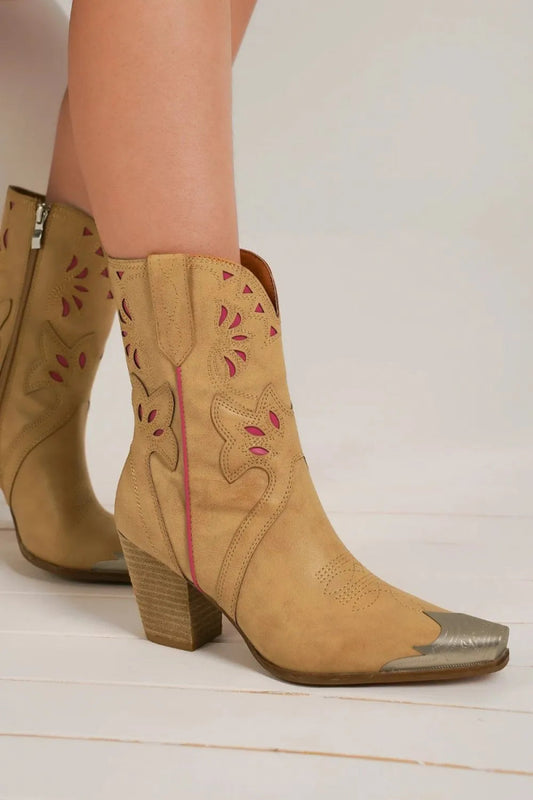 Embroidered Cut - Out Western High Heel Boots – 3” Heel - AMVIM