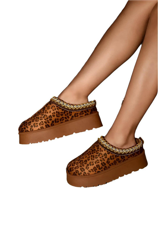 Embroidered Trim Round Toe Platform Boots - AMVIM