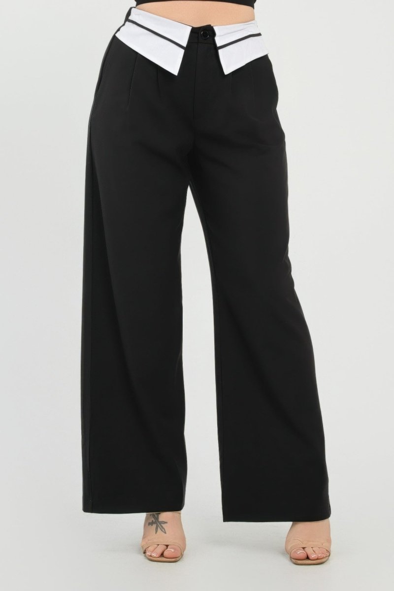Fold - Over Khaki Polyester Wide - Leg Pants - AMVIM