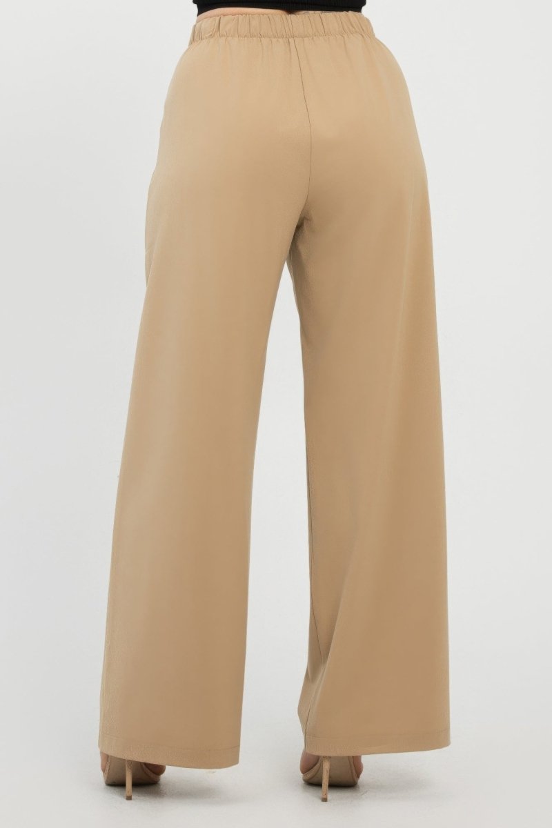 Fold - Over Khaki Polyester Wide - Leg Pants - AMVIM