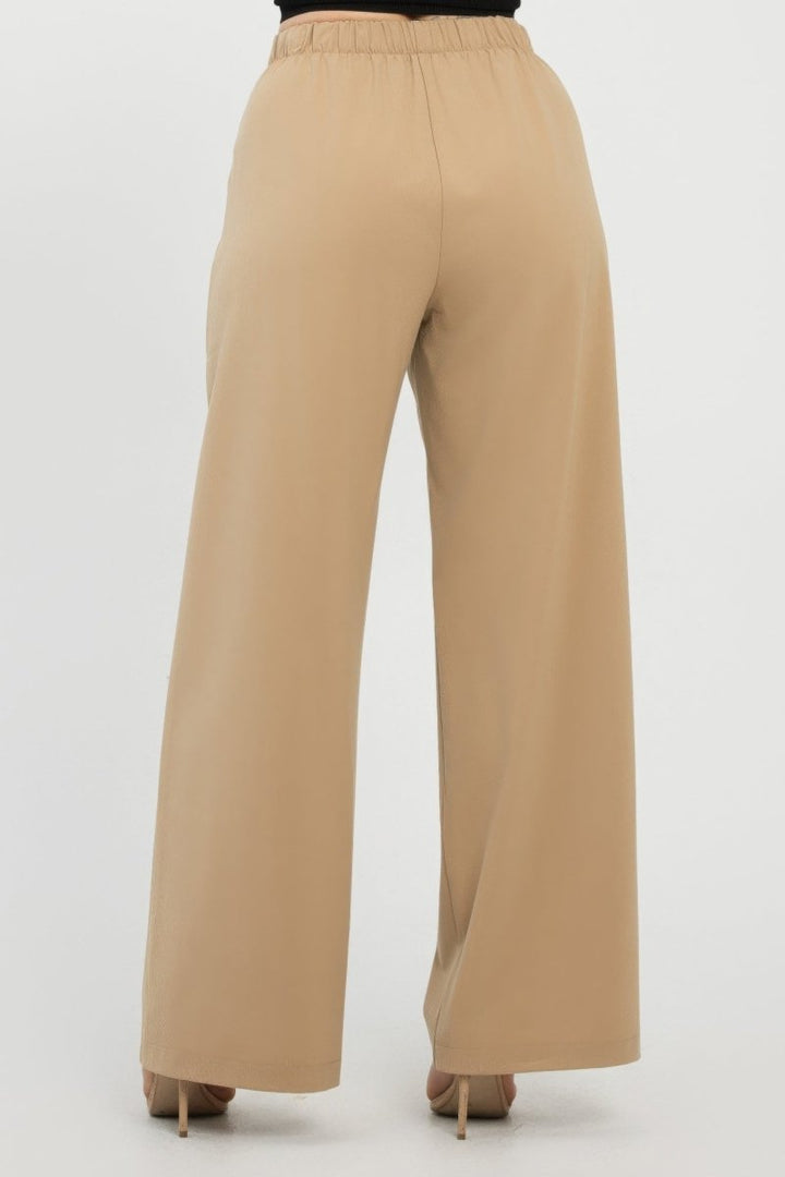 Fold - Over Khaki Polyester Wide - Leg Pants - AMVIM