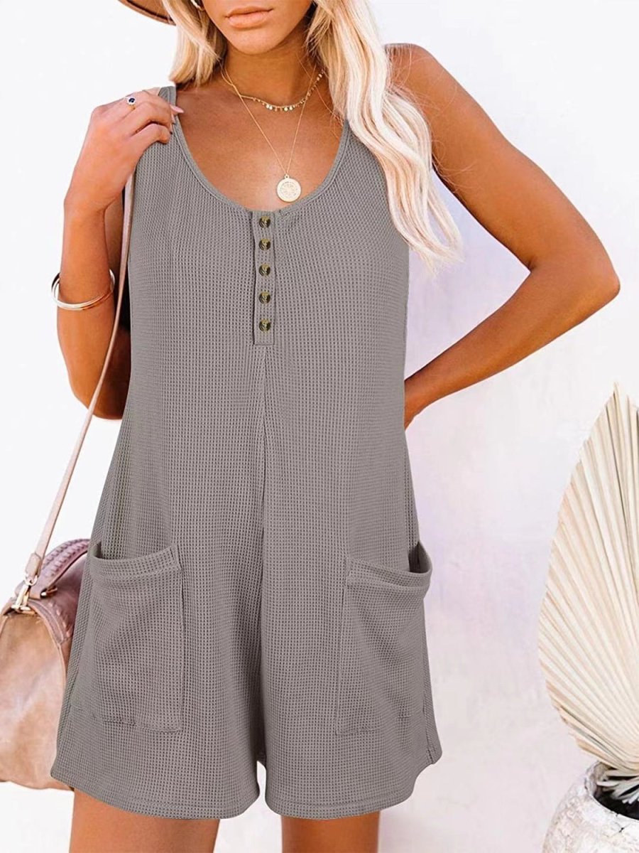 Full Size Pocketed Scoop Neck Sleeveless Romper - AMVIM