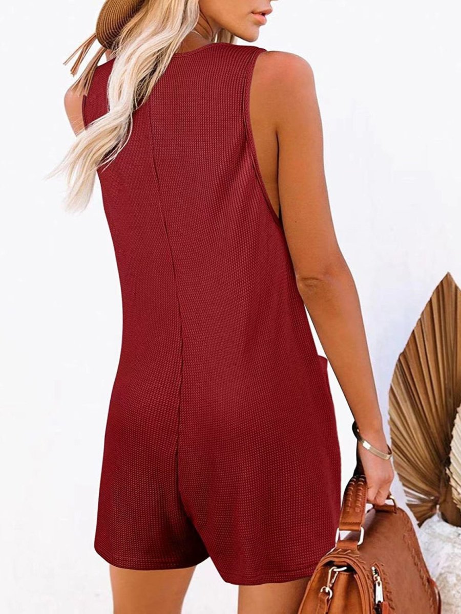 Full Size Pocketed Scoop Neck Sleeveless Romper - AMVIM