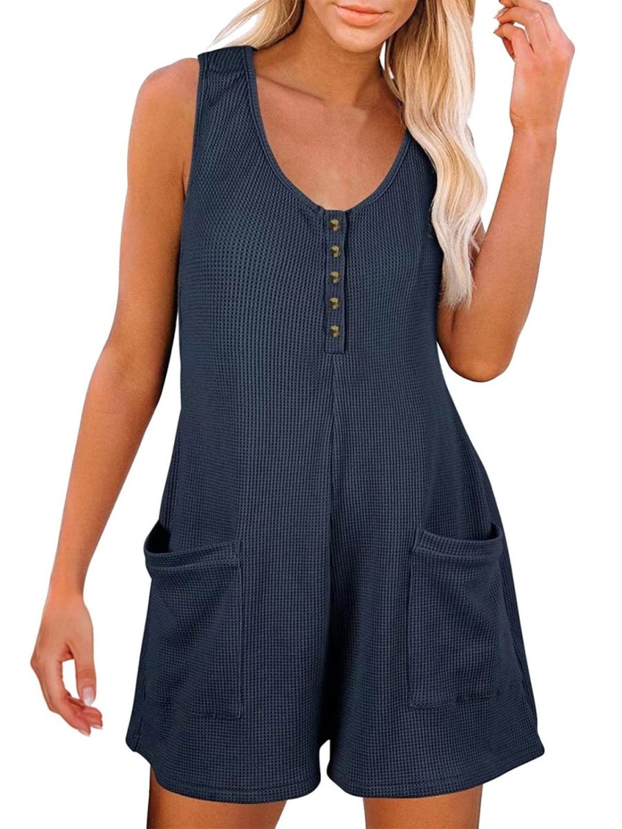 Full Size Pocketed Scoop Neck Sleeveless Romper - AMVIM