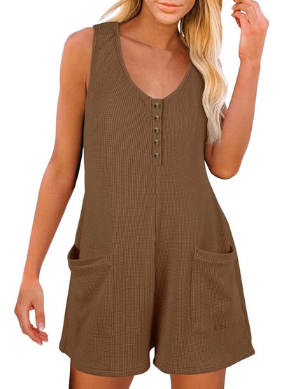 Full Size Pocketed Scoop Neck Sleeveless Romper - AMVIM