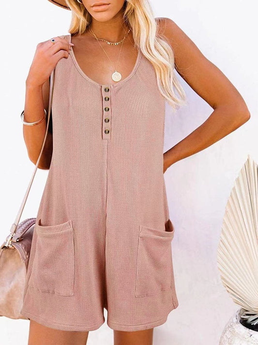 Full Size Pocketed Scoop Neck Sleeveless Romper - AMVIM