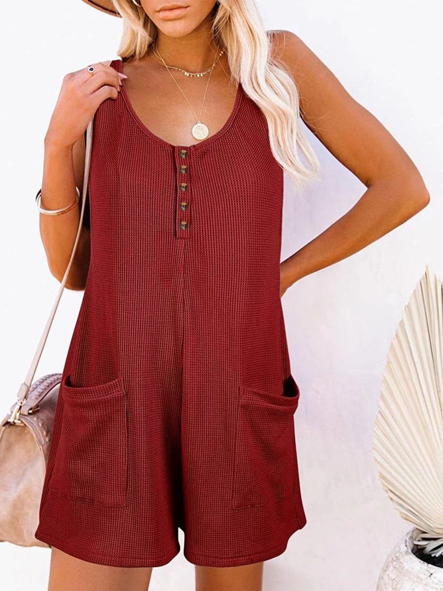 Full Size Pocketed Scoop Neck Sleeveless Romper - AMVIM