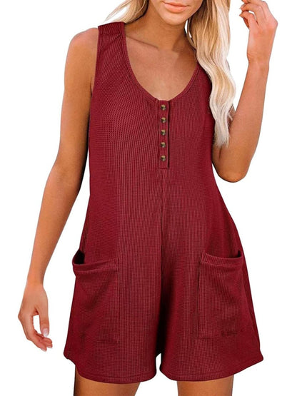 Full Size Pocketed Scoop Neck Sleeveless Romper - AMVIM