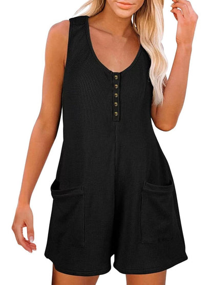 Full Size Pocketed Scoop Neck Sleeveless Romper - AMVIM