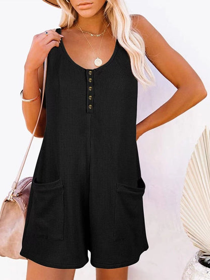 Full Size Pocketed Scoop Neck Sleeveless Romper - AMVIM